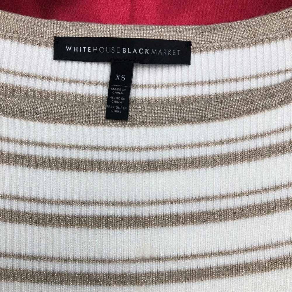 White House Black Market Boat Neck Peplum Hem Metallic Thread Stripped Sweater - Picture 4 of 11